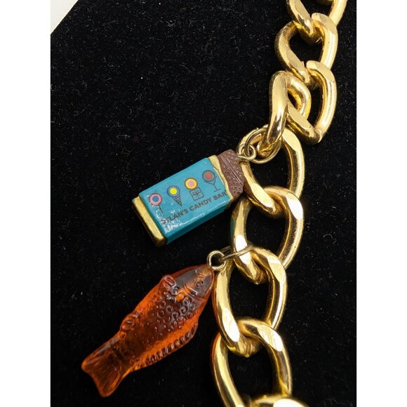 Dylans Necklace Gold Chain w/charms Lollipop Chocolate Candy Swed. Fish Rare vtg - Picture 5 of 16